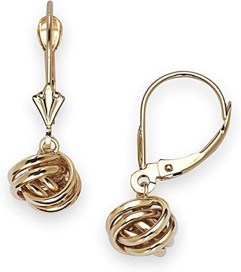 14k Yellow or White Gold or Sterling Silver Drop Dangle Love-knot Lever Back Earrings