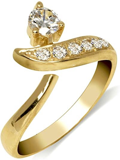 10K Yellow or White Gold Adjustable Modern Bypass Cubic Zirconia Toe Ring