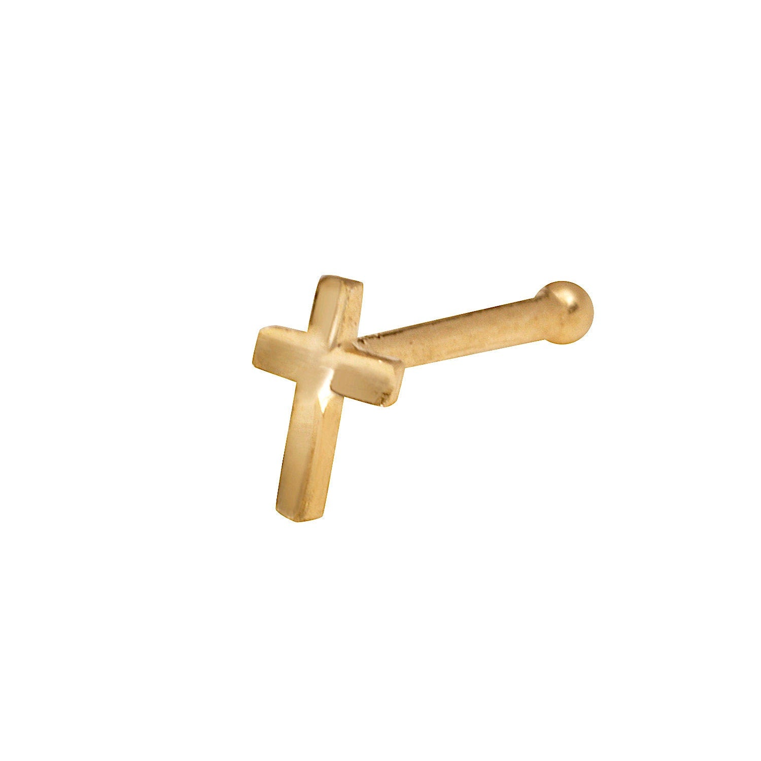 14k Yellow or White Gold 20G Beveled Cross Nose Stud