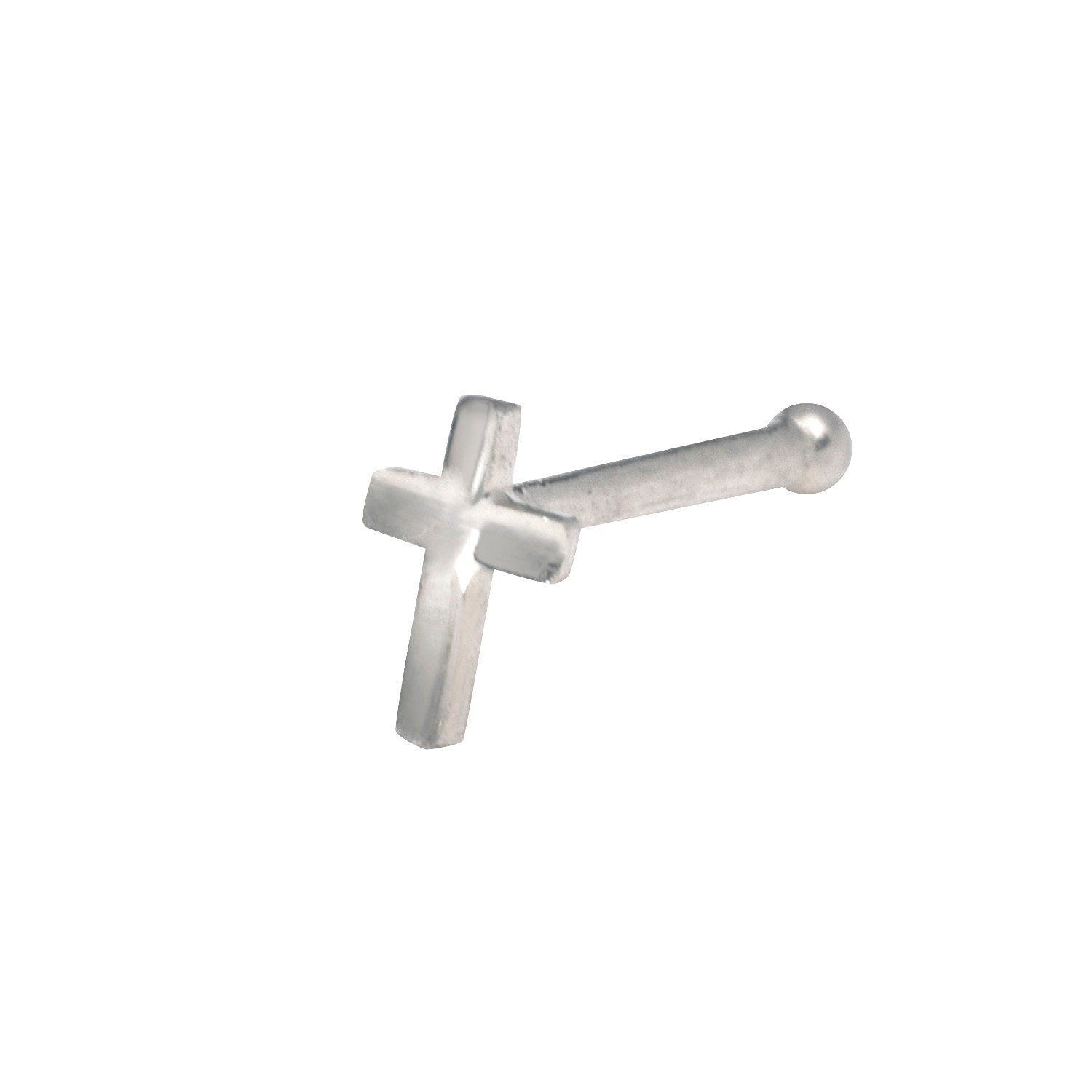 14k Yellow or White Gold 20G Beveled Cross Nose Stud