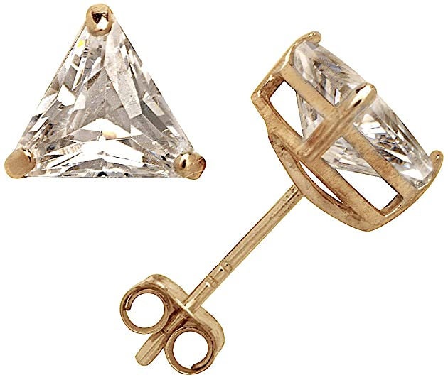 14k Yellow or White Gold Trilliant Triangle CZ Stud Earrings