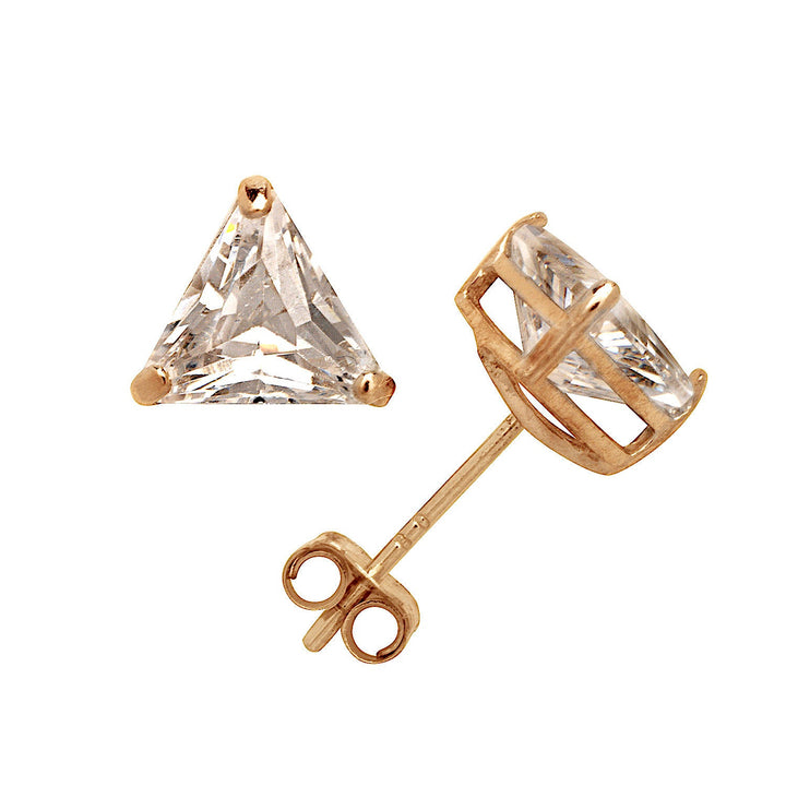 14k Yellow or White Gold Trilliant Triangle CZ Stud Earrings