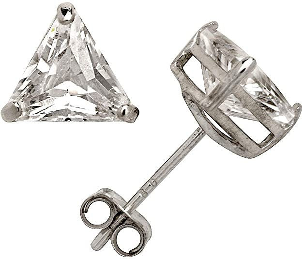 14k Yellow or White Gold Trilliant Triangle CZ Stud Earrings