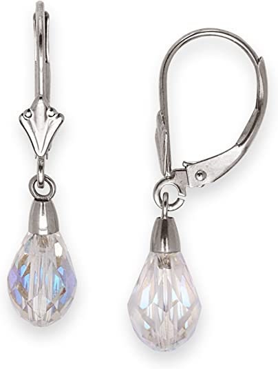 14k Gold or Sterling Silver Tear Drop Briolette Faceted Crystal Lever Back Earrings