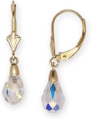 14k Gold or Sterling Silver Tear Drop Briolette Faceted Crystal Lever Back Earrings