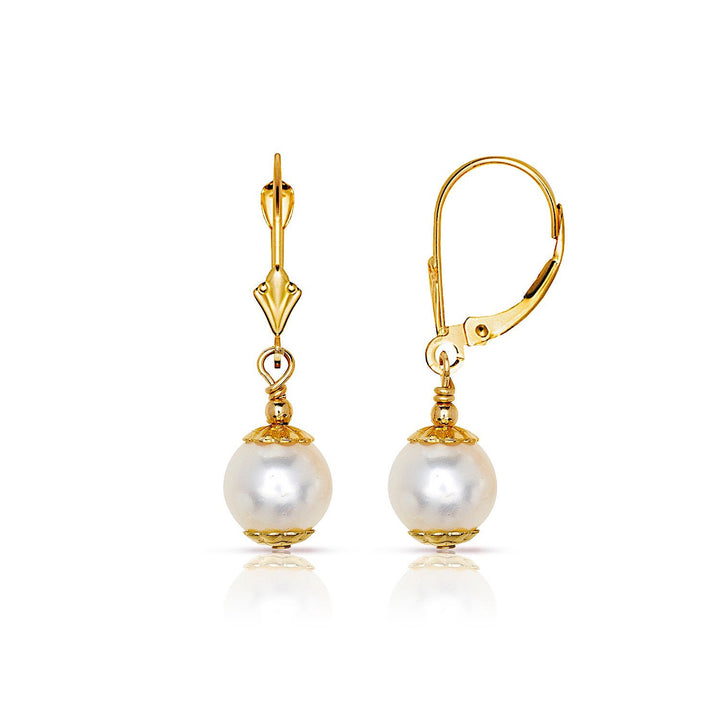 14k Yellow Gold White Freshwater Cultured Pearl Drop Dangle Earrings (Single, Double, or Triple Drop)