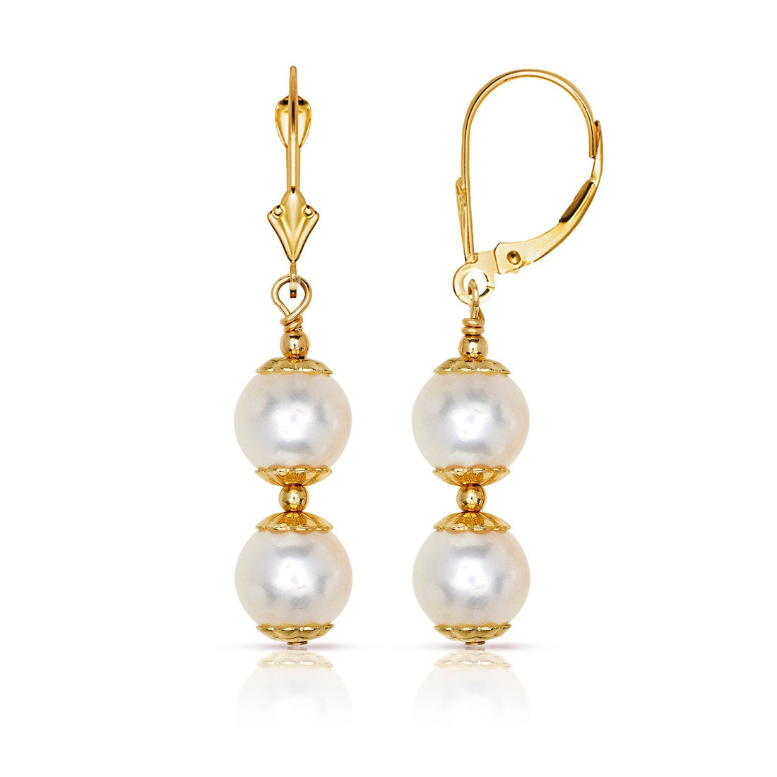 14k Yellow Gold White Freshwater Cultured Pearl Drop Dangle Earrings (Single, Double, or Triple Drop)