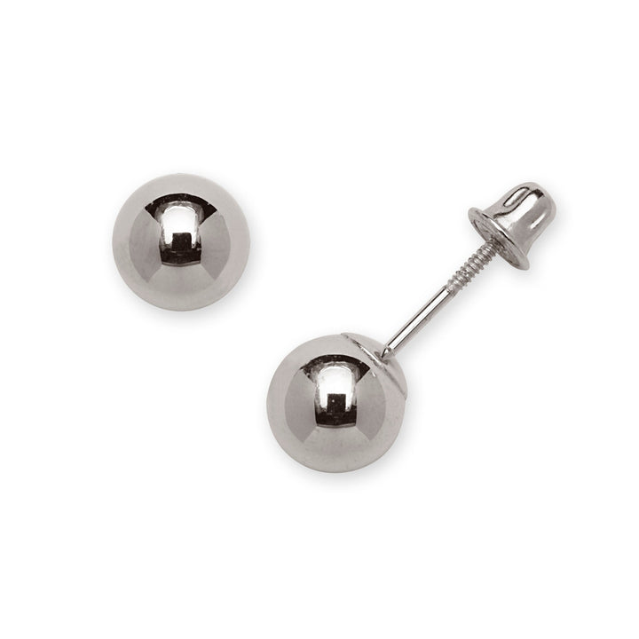 14k White Gold Polished Ball Screw Back Earrings - 3-8mm