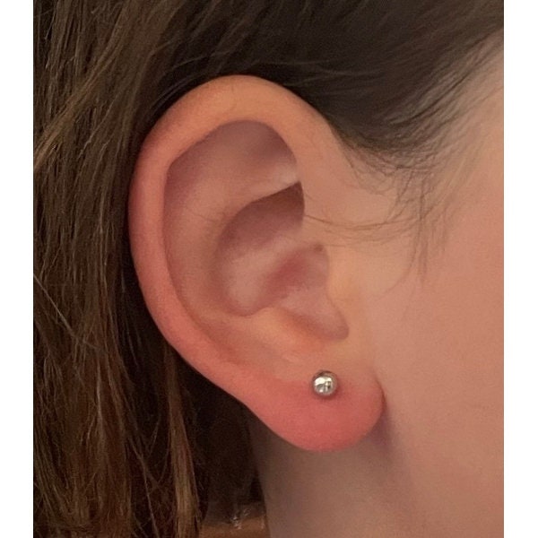 14k White Gold Polished Ball Screw Back Earrings - 3-8mm