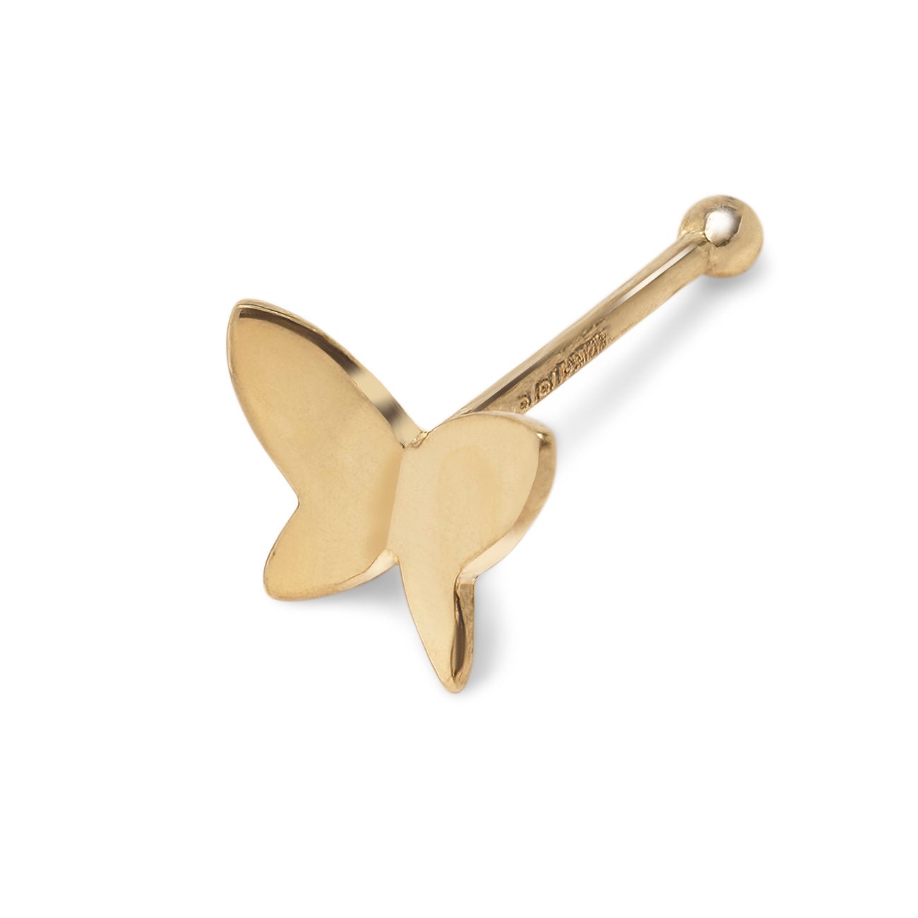 14k Yellow Gold 20G Polished Fluttering Butterfly Nose Stud Piercing