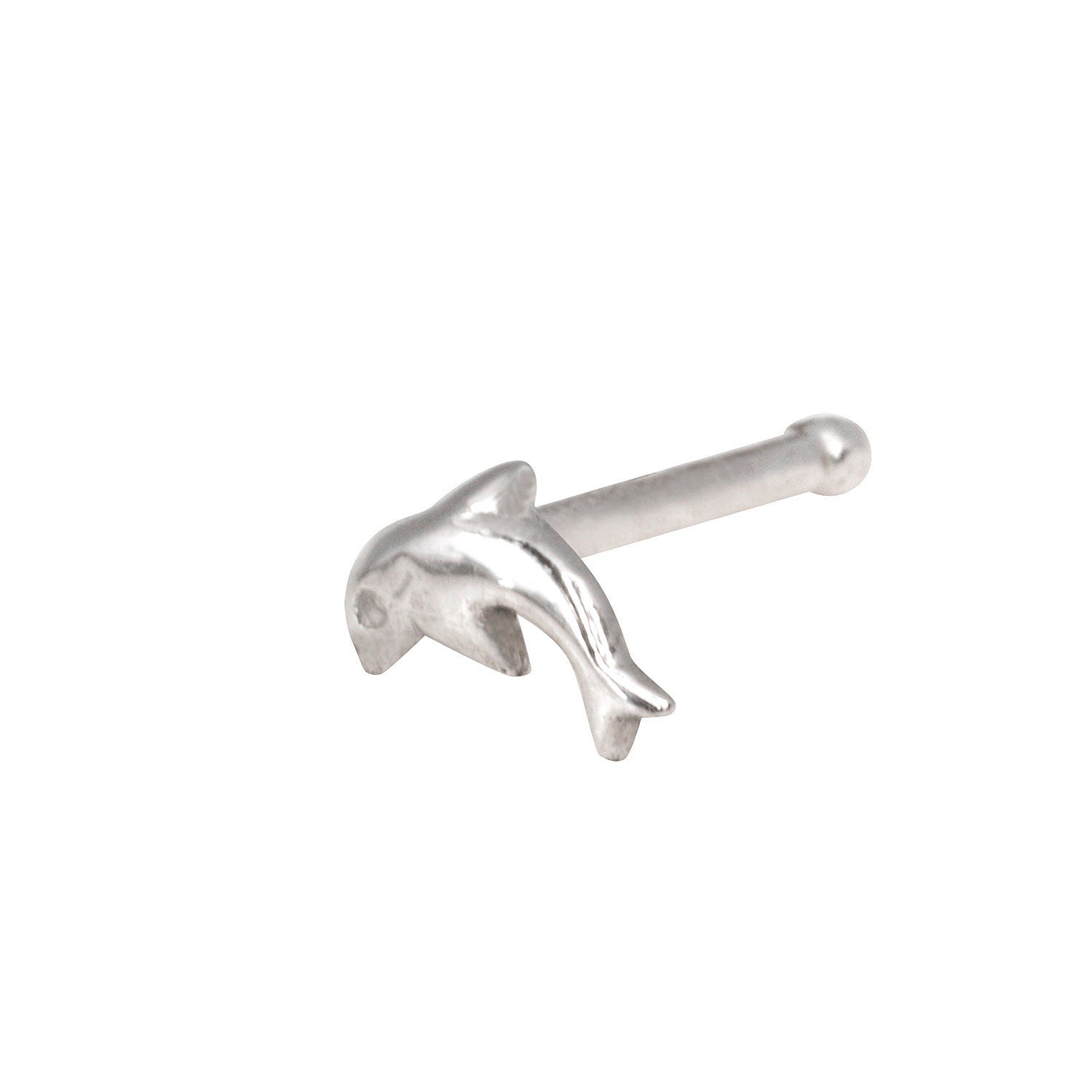 14k Gold 20G Jumping Dolphin Nose Stud