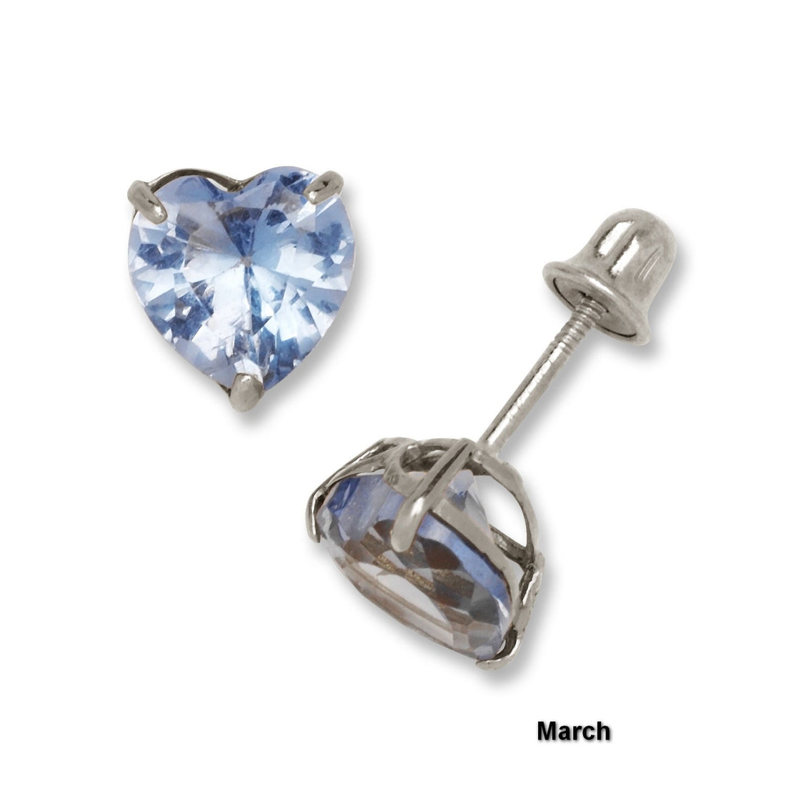 14K White Gold 6mm Heart-shaped CZ Birthstone Screw Back Earrings (12 Colors)