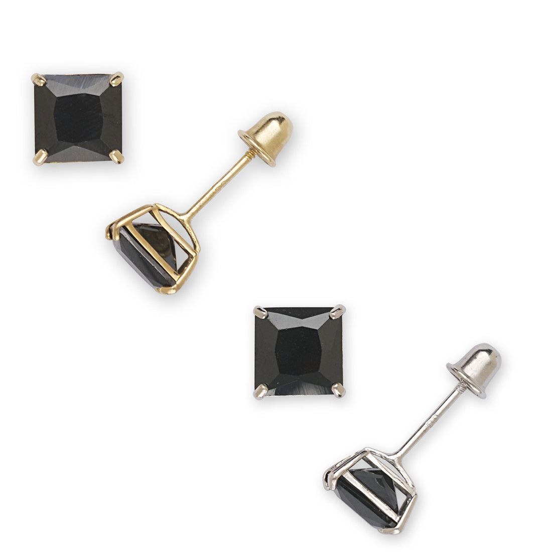 14k Gold Black Square CZ Basket-set Screw Back Earrings (Yellow or White)