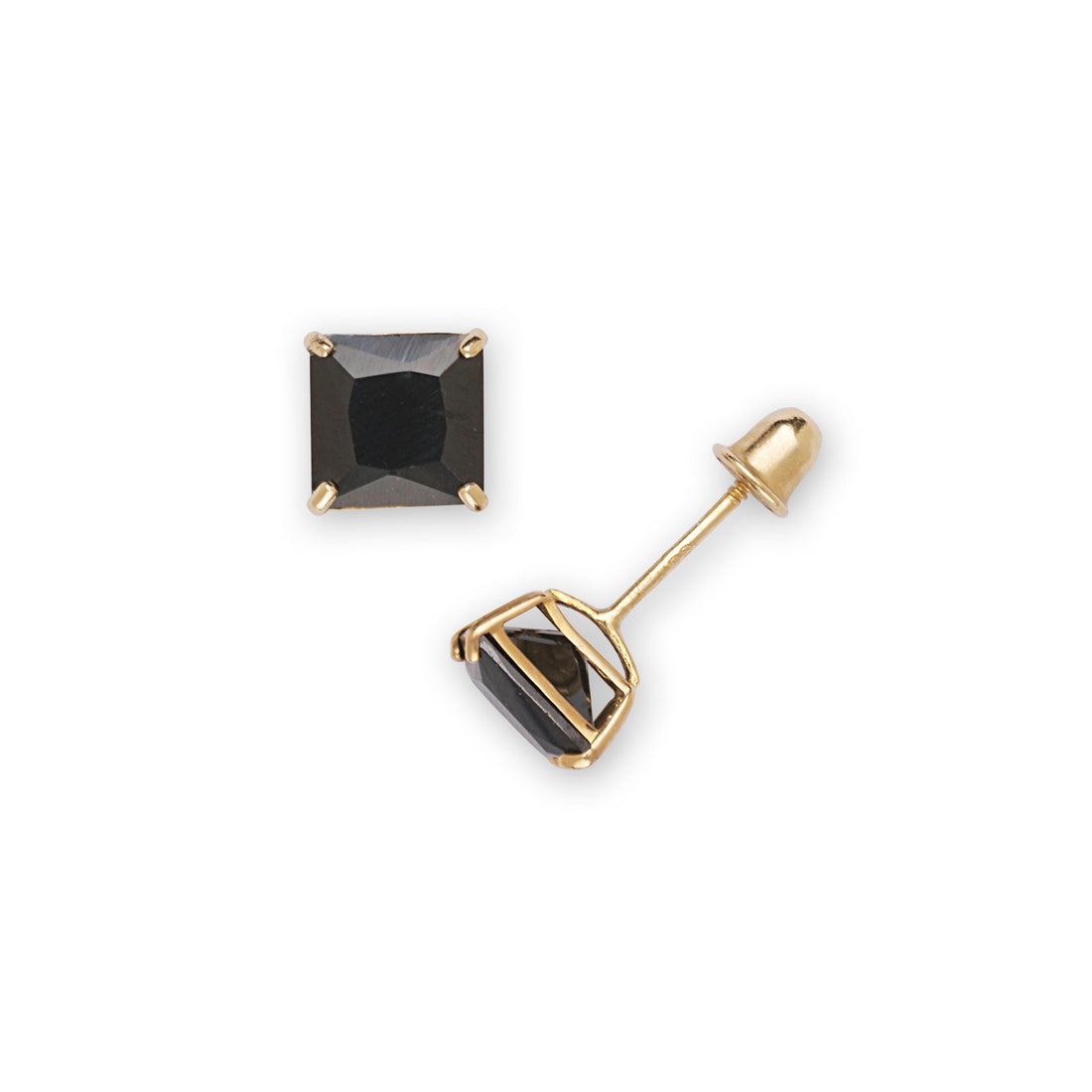 14k Gold Black Square CZ Basket-set Screw Back Earrings (Yellow or White)