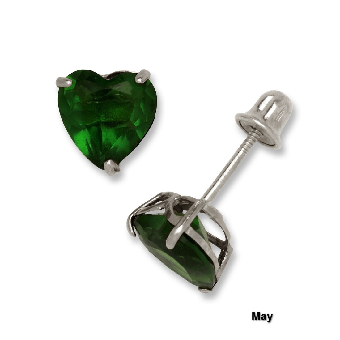 14K White Gold 6mm Heart-shaped CZ Birthstone Screw Back Earrings (12 Colors)