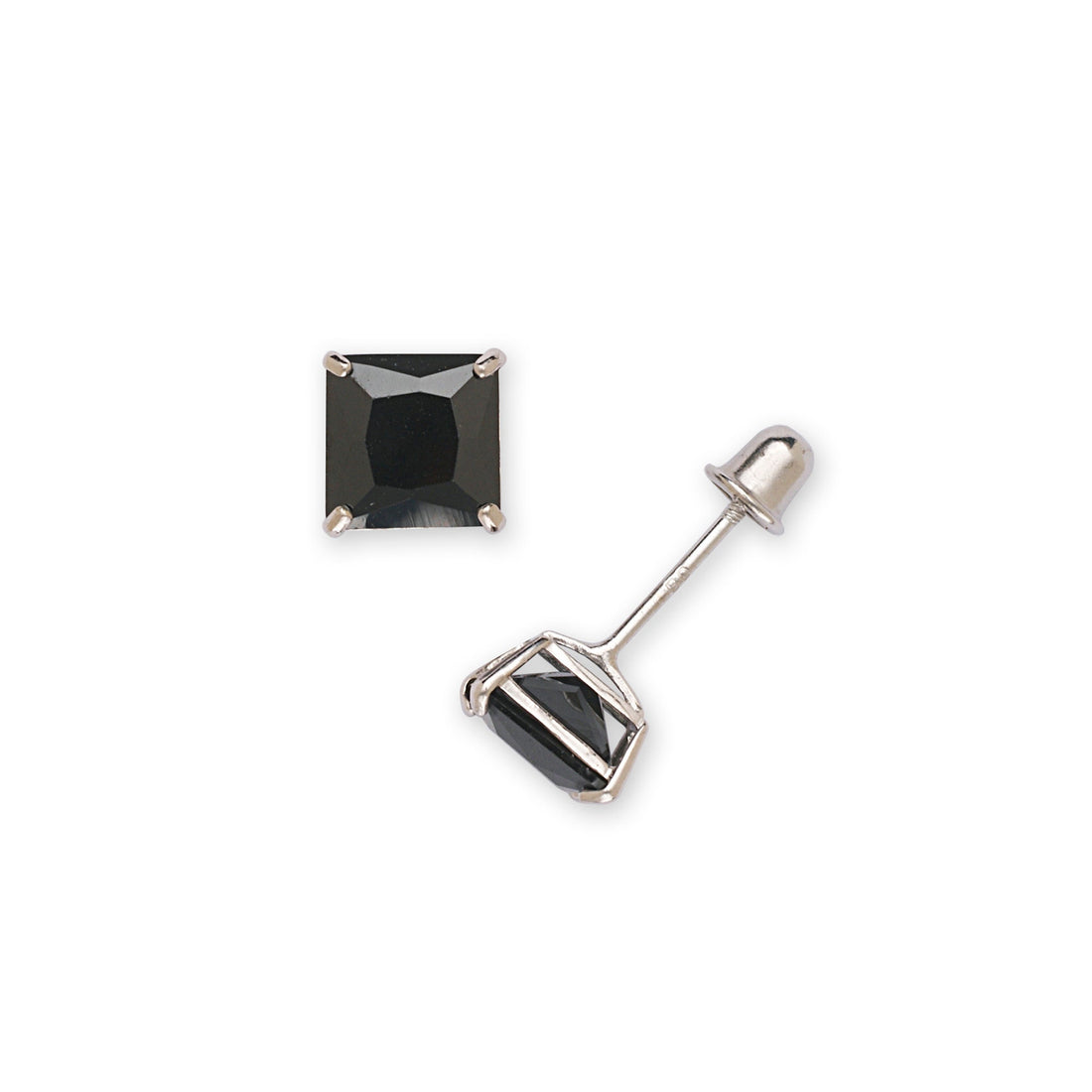 14k Gold Black Square CZ Basket-set Screw Back Earrings (Yellow or White)