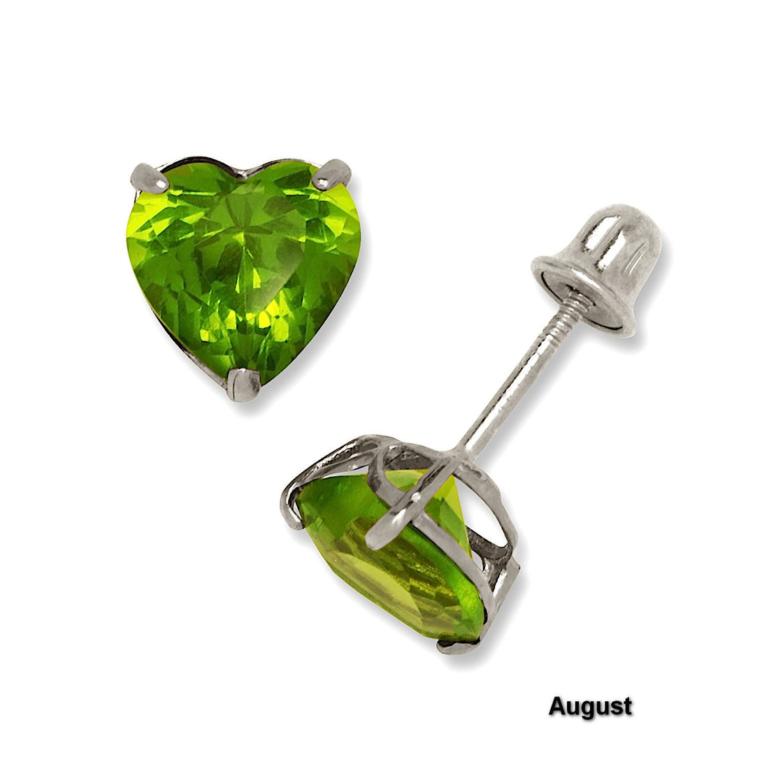 14K White Gold 6mm Heart-shaped CZ Birthstone Screw Back Earrings (12 Colors)