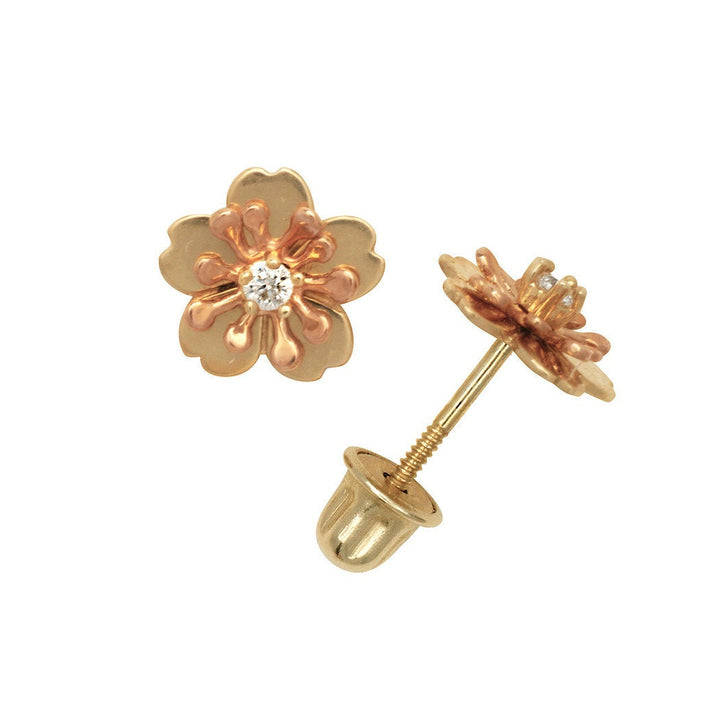 14k Gold Hibiscus Flower Screw Back Earring (Yellow or White)