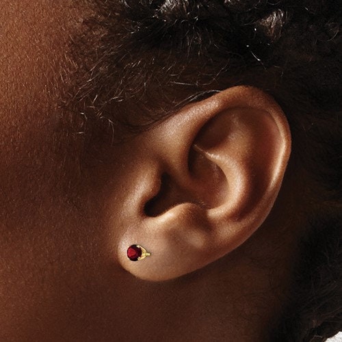 14k Yellow or White Gold January Garnet Stud Earrings (3/4/5mm)