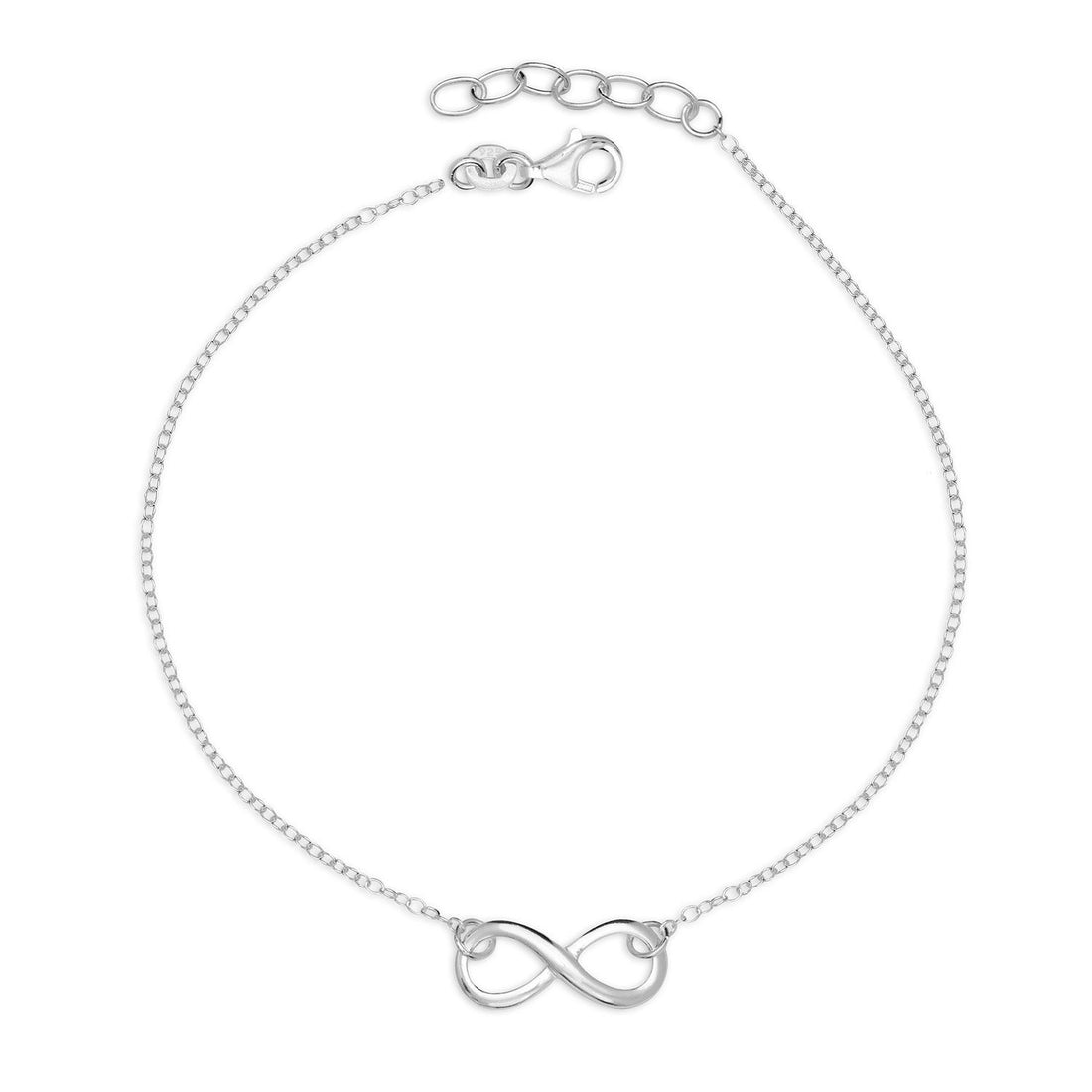 925 Sterling Silver Italian Polished Infinity Cable Anklet - 5mm x 11"