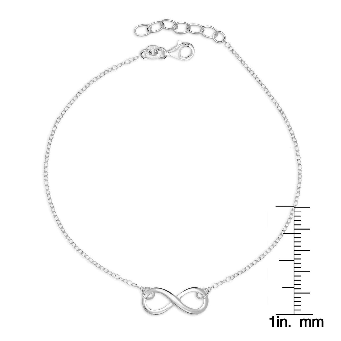 925 Sterling Silver Italian Polished Infinity Cable Anklet - 5mm x 11"