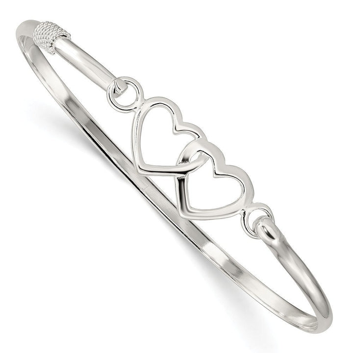 925 Sterling Silver Polished Double Heart Stackable Bangle Bracelet