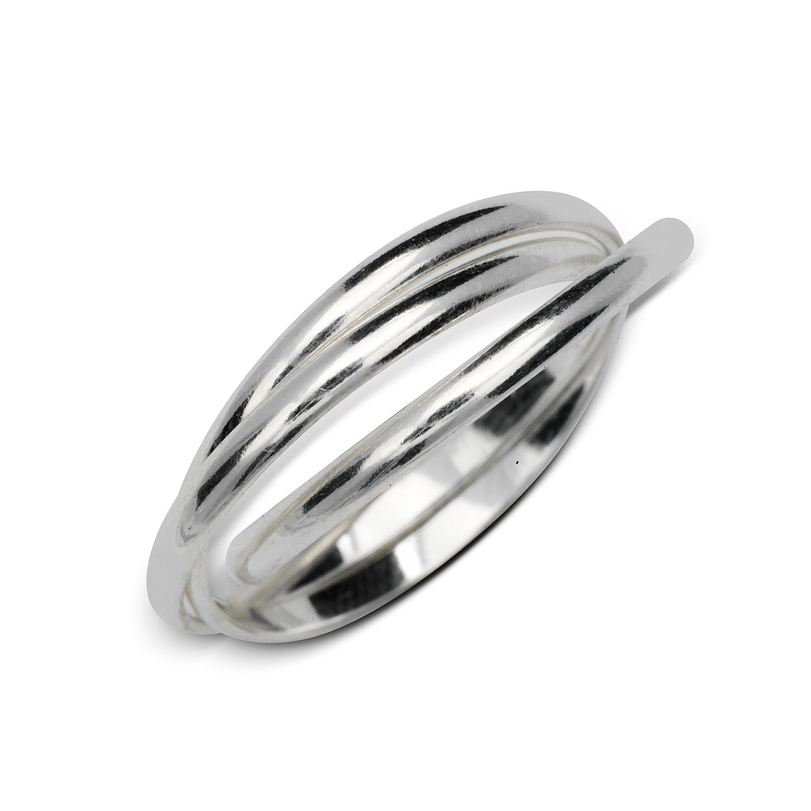 Sterling Silver Unisex Polished Intertwining Rolling Triple Band Ring - Size 5-14