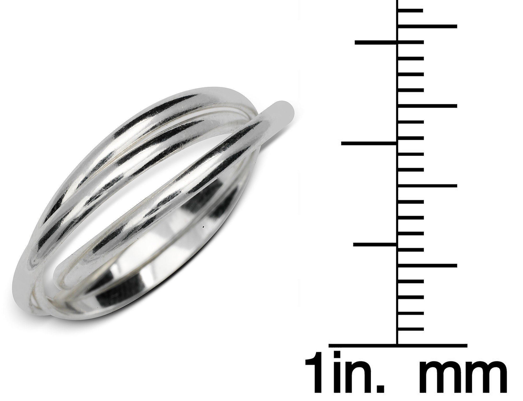 Sterling Silver Unisex Polished Intertwining Rolling Triple Band Ring - Size 5-14