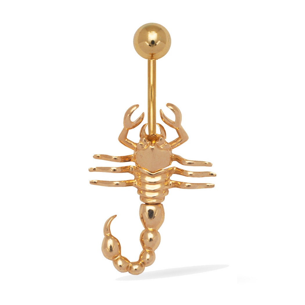 14k Yellow or White Gold 14G Scorpion Body Drop Belly Ring