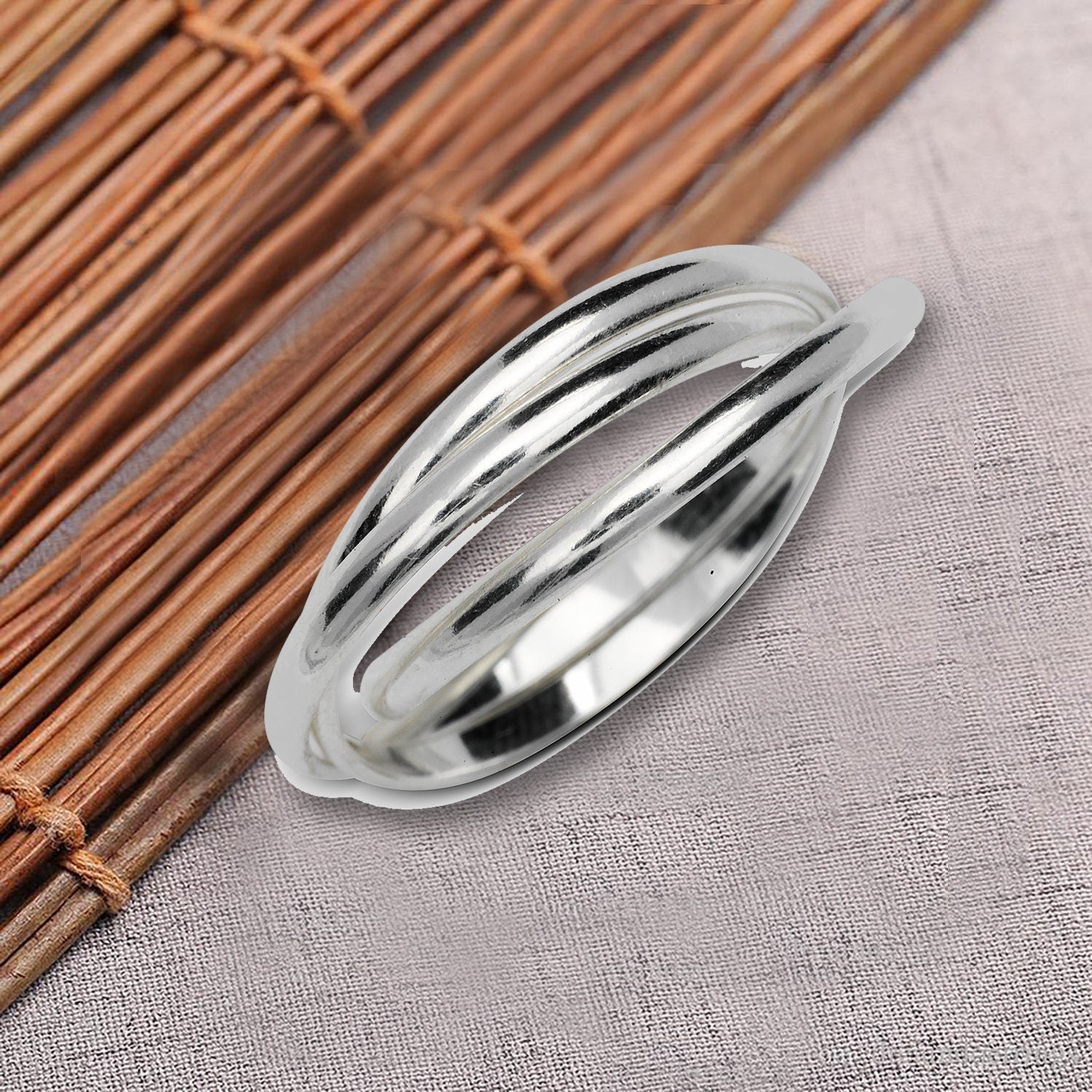 Sterling Silver Unisex Polished Intertwining Rolling Triple Band Ring - Size 5-14