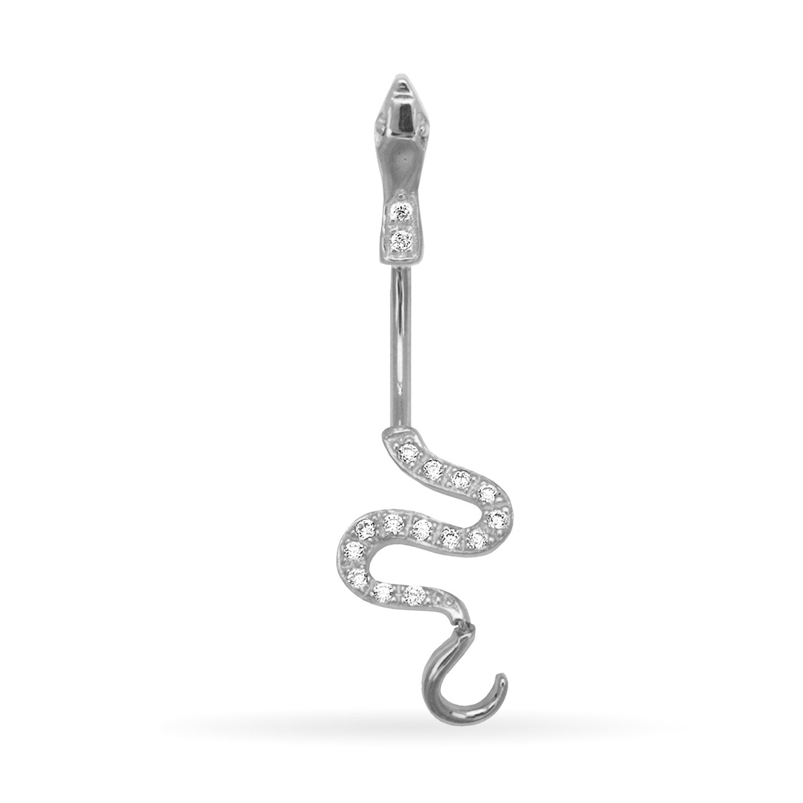 14k Yellow or White Gold 14G CZ Snake Drop Belly Ring