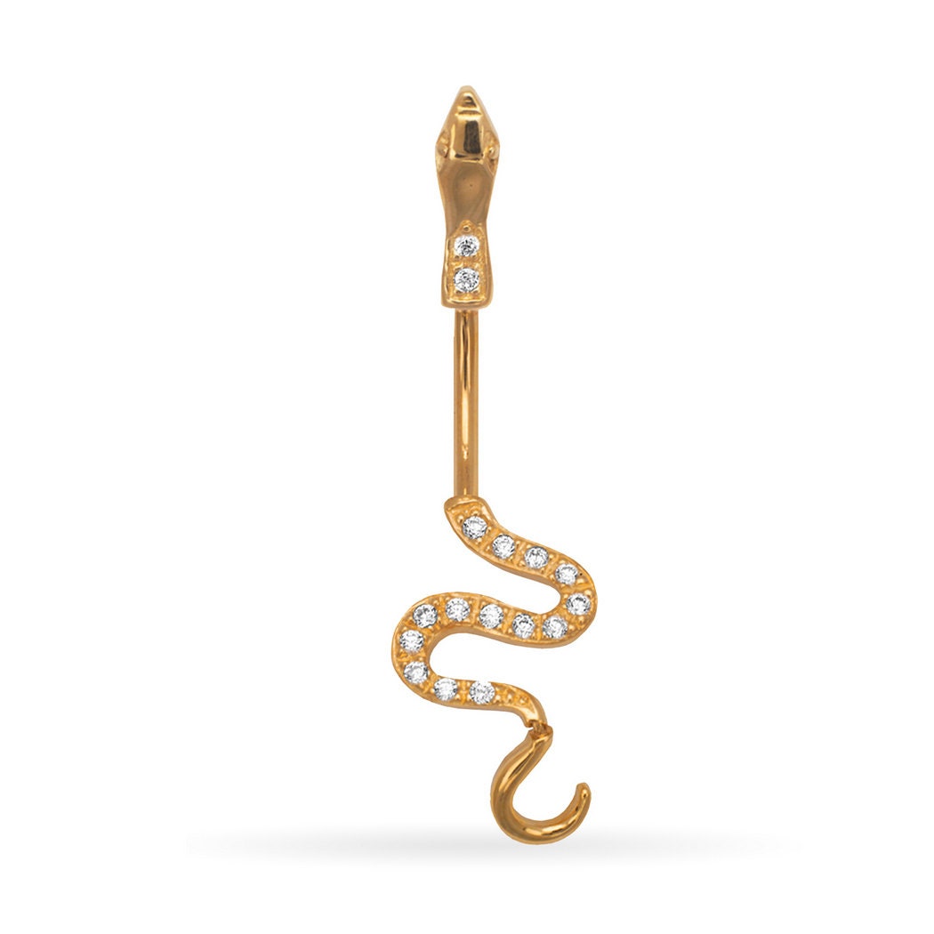 14k Yellow or White Gold 14G CZ Snake Drop Belly Ring