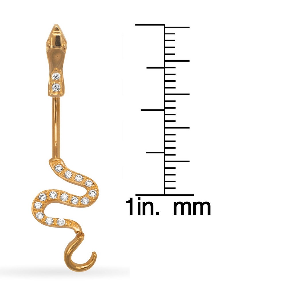 14k Yellow or White Gold 14G CZ Snake Drop Belly Ring