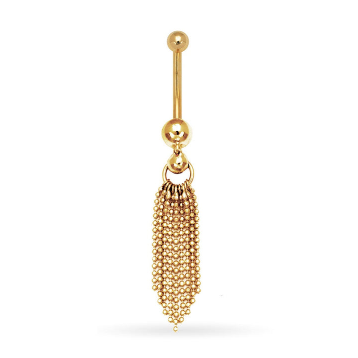 14k Gold 14G Tassel Bead Drop Body Jewelry Belly Ring - 10x50mm