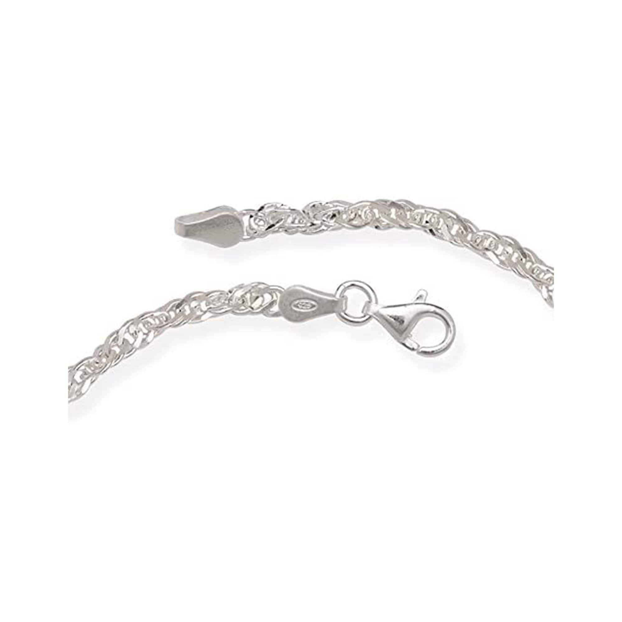 925 Sterling Silver 4mm Diamond-cut Singapore Anklet - 10"