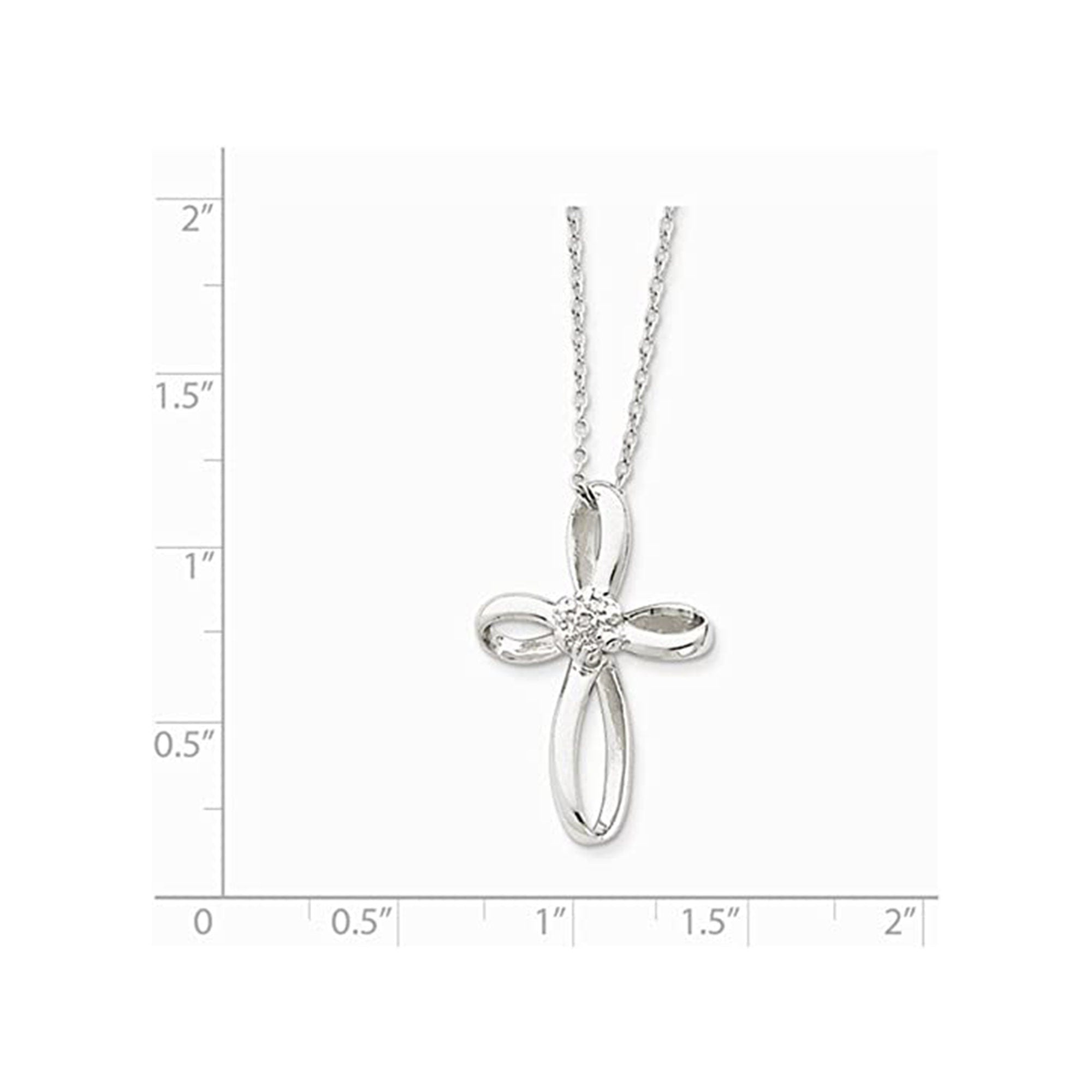 Sterling Silver 18" Rhodium Plated 0.01ct Diamond Infinity Ribbon Cross Necklace