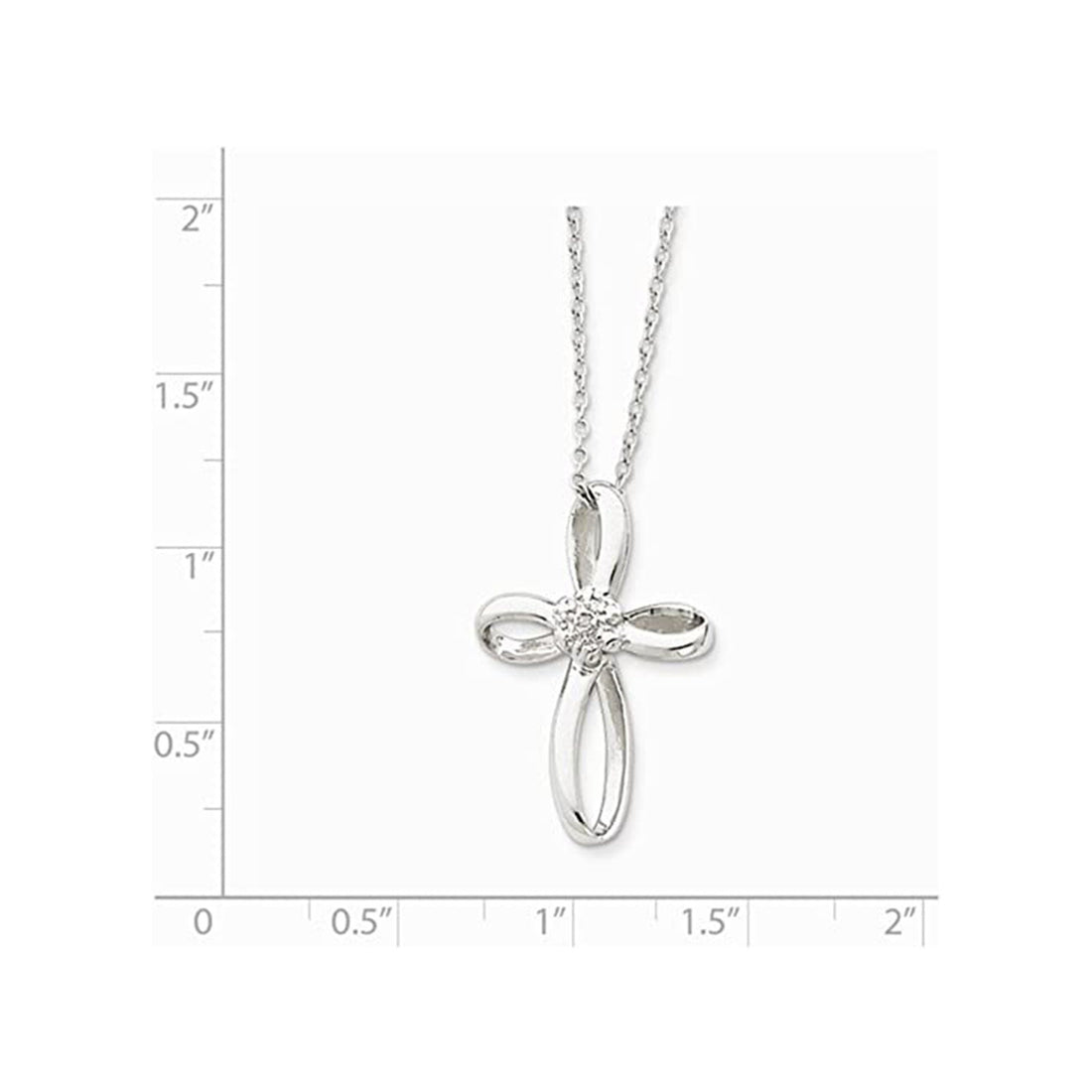 925 Sterling Silver Rhodium Plated 0.01ct Diamond Infinity Ribbon Cross Pendant Necklace - 18"