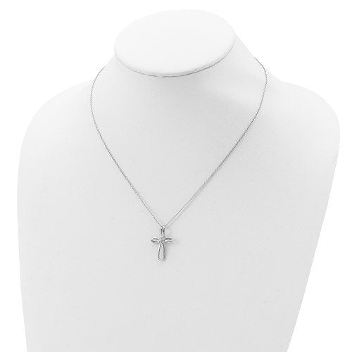 925 Sterling Silver Rhodium Plated 0.01ct Diamond Infinity Ribbon Cross Pendant Necklace - 18"