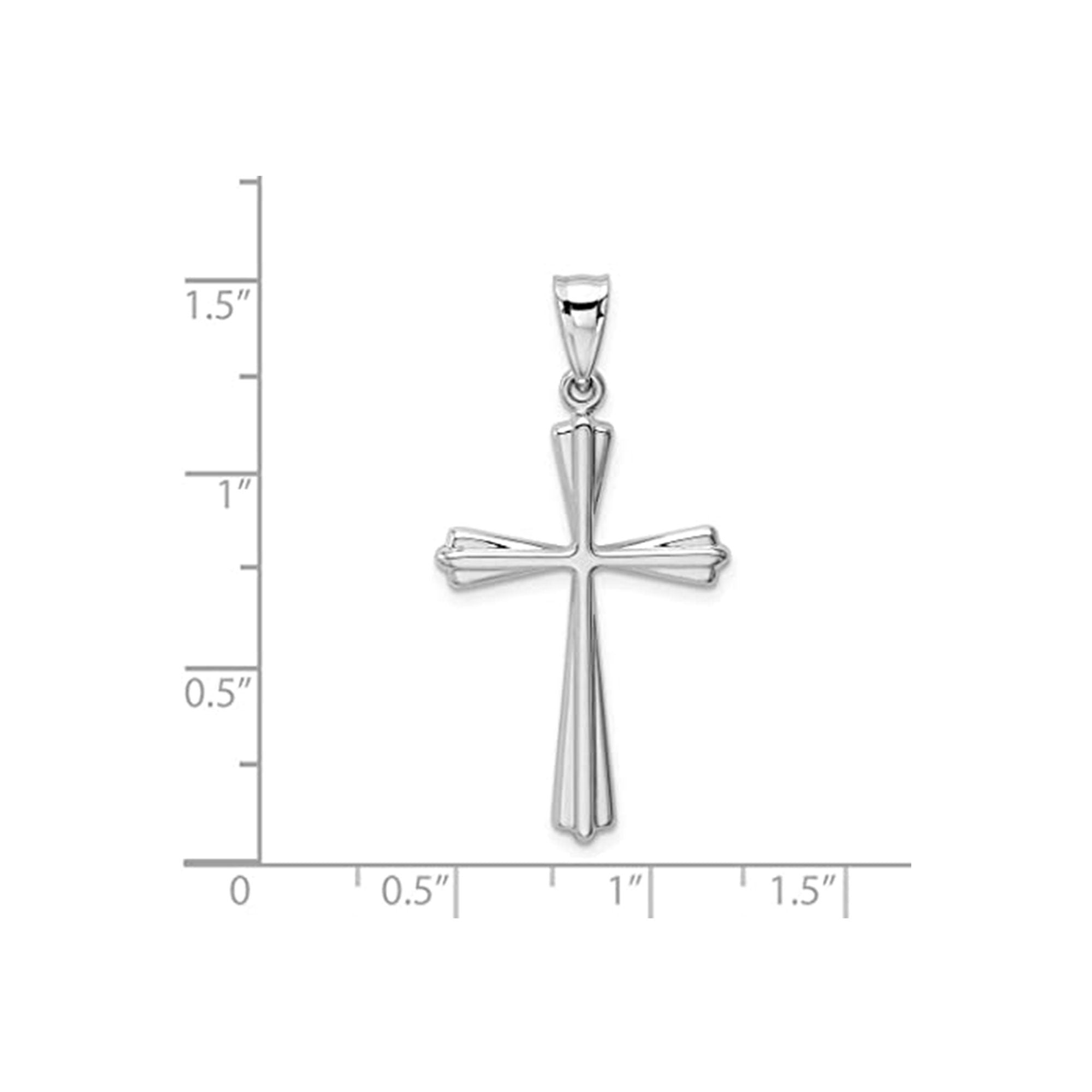 14K White Gold 18" Large Polished Flared Cross Necklace - 19x30mm