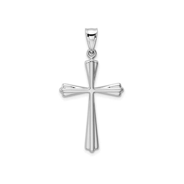 14K White Gold Large Polished Flared Cross Necklace - 19x30mm