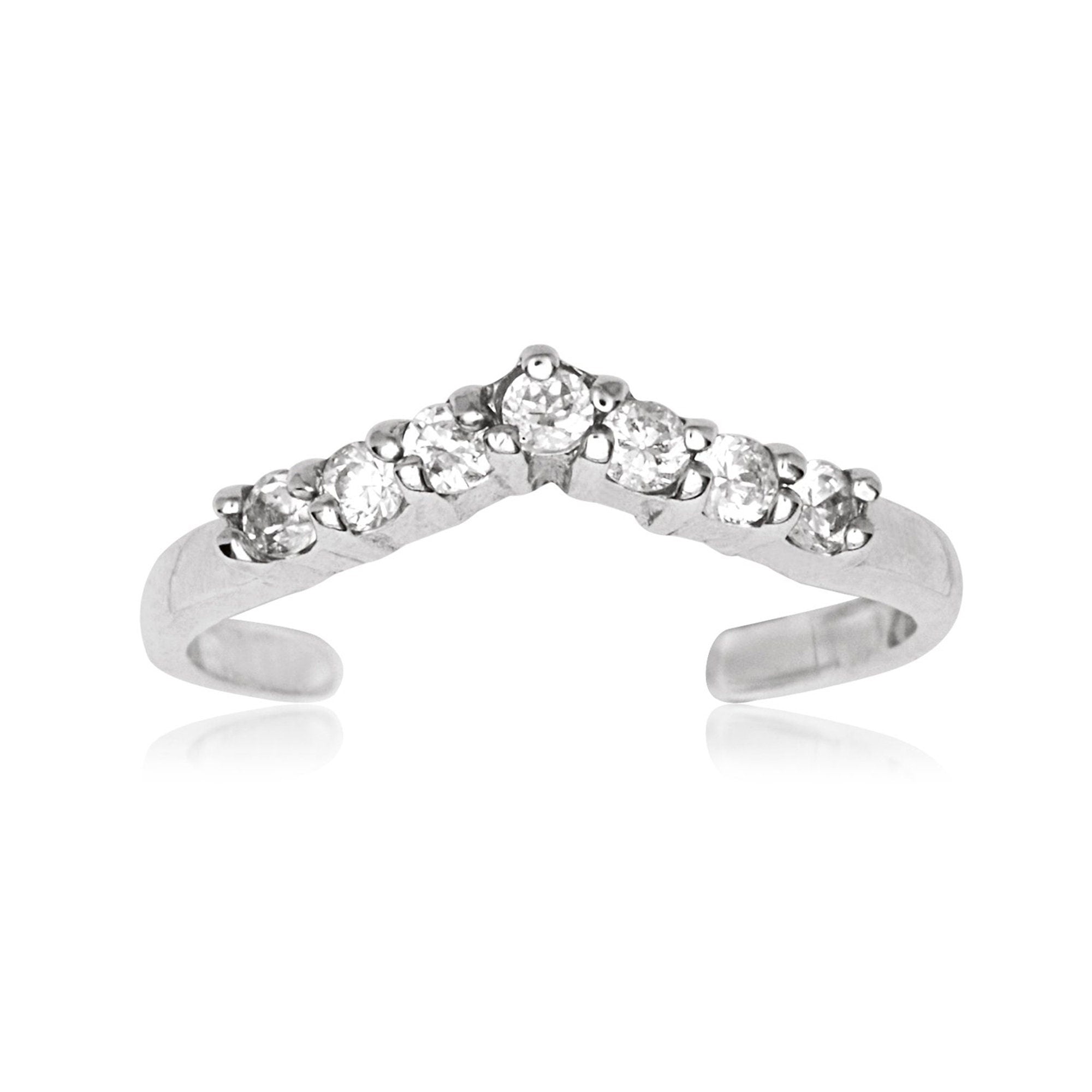 Solid 10K Gold Adjustable Chevron Simulated Diamond Toe Ring - 10mm x 18mm - Toe Rings for Women Real Gold - Gifts for her - Summer jewelry