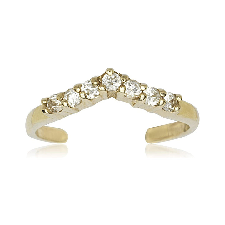 Solid 10K Gold Adjustable Chevron Simulated Diamond Toe Ring - 10mm x 18mm - Toe Rings for Women Real Gold - Gifts for her - Summer jewelry