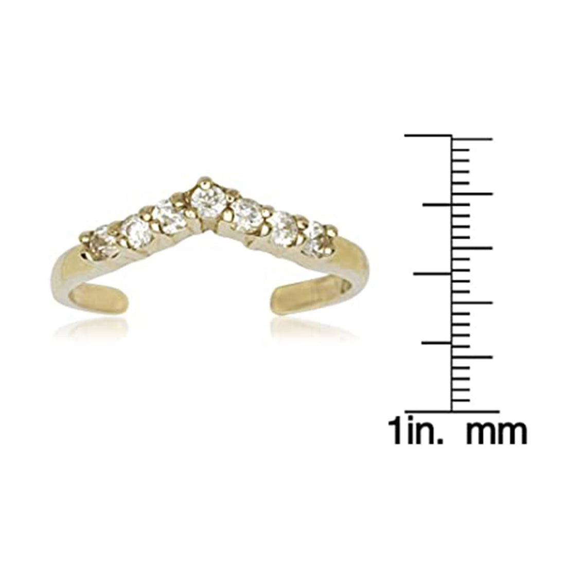 Solid 10K Gold Adjustable Chevron Simulated Diamond Toe Ring - 10mm x 18mm - Toe Rings for Women Real Gold - Gifts for her - Summer jewelry
