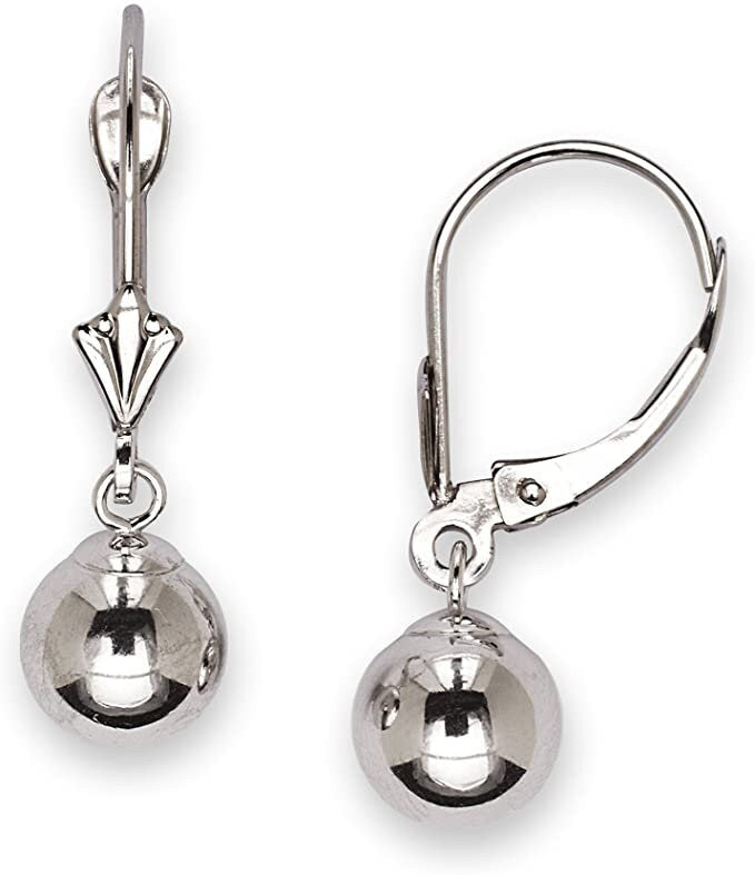 14k Yellow or White Gold Dangling Shiny Polished 5mm-8mm Ball Lever Back Earrings