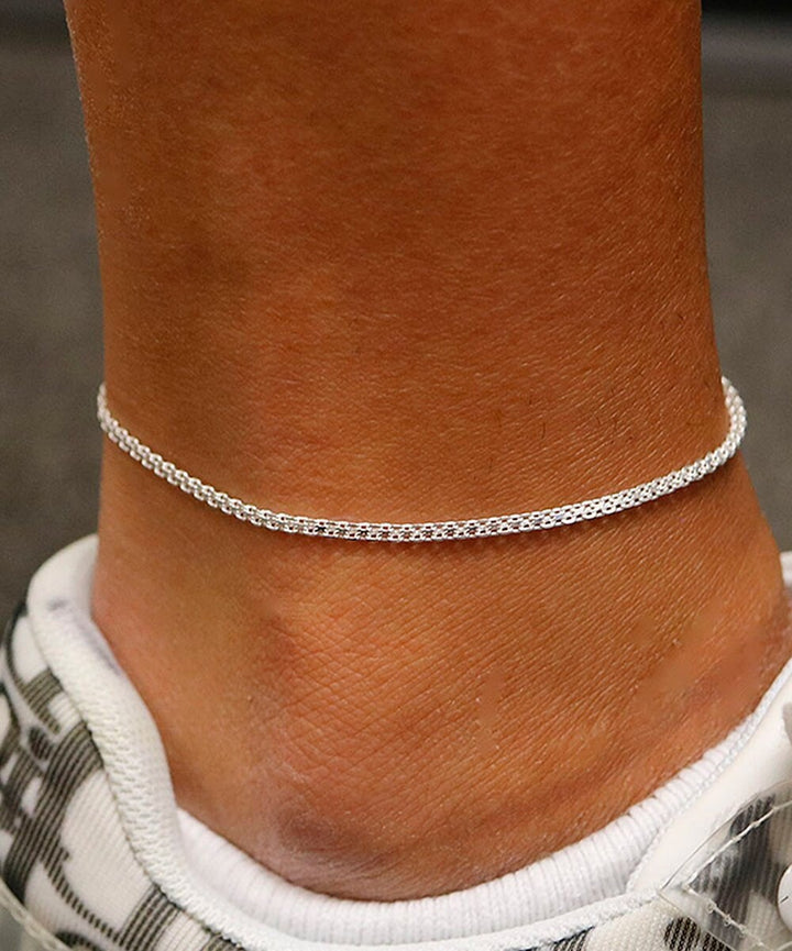 925 Sterling Silver Italian Woven Link Bismarck Anklet - 3.5mm x 10”