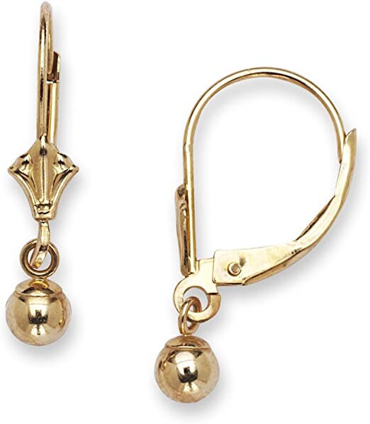 14k Yellow or White Gold Dangling Shiny Polished 5mm-8mm Ball Lever Back Earrings