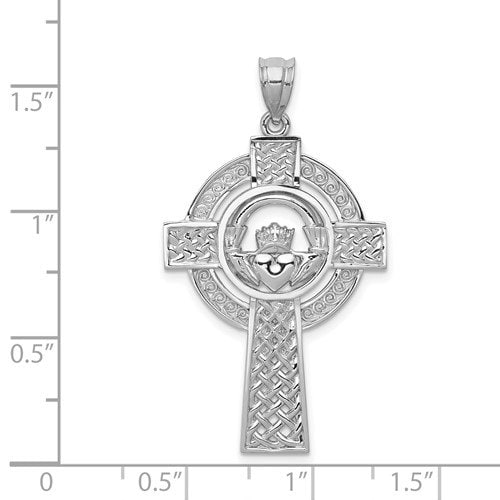 14k Gold Large Claddaugh Celtic Cross Necklace - 40x22mm