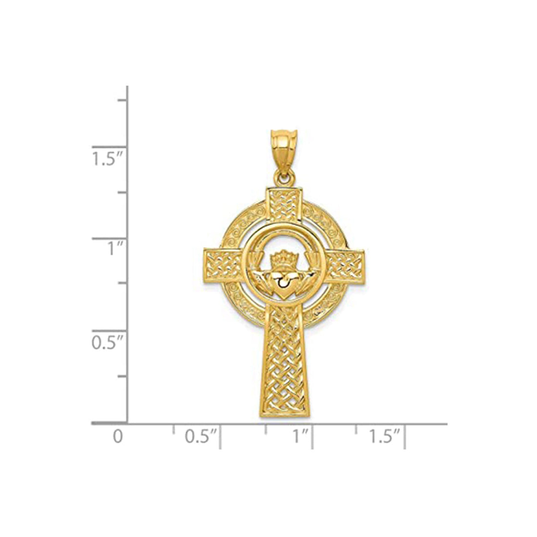 14k Gold Large Claddaugh Celtic Cross Necklace - 40x22mm