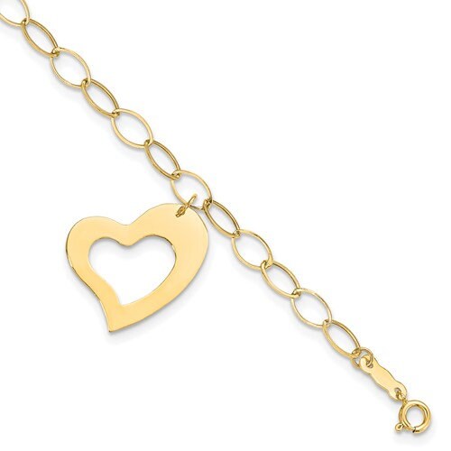 14k Yellow Gold Open Heart Charm Tag Rolo Bracelet - 7.25"