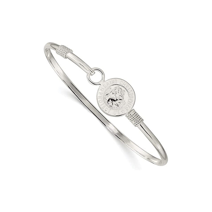 925 Sterling Silver Polished Saint Christopher Hook Bangle Bracelet